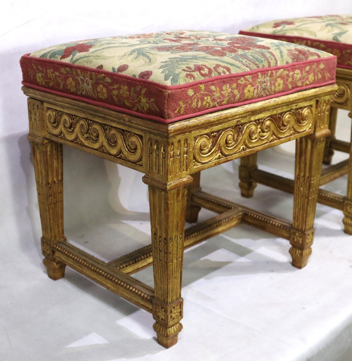 Pair Of Stool, Louis XVI Style With System, Nineteenth-photo-3