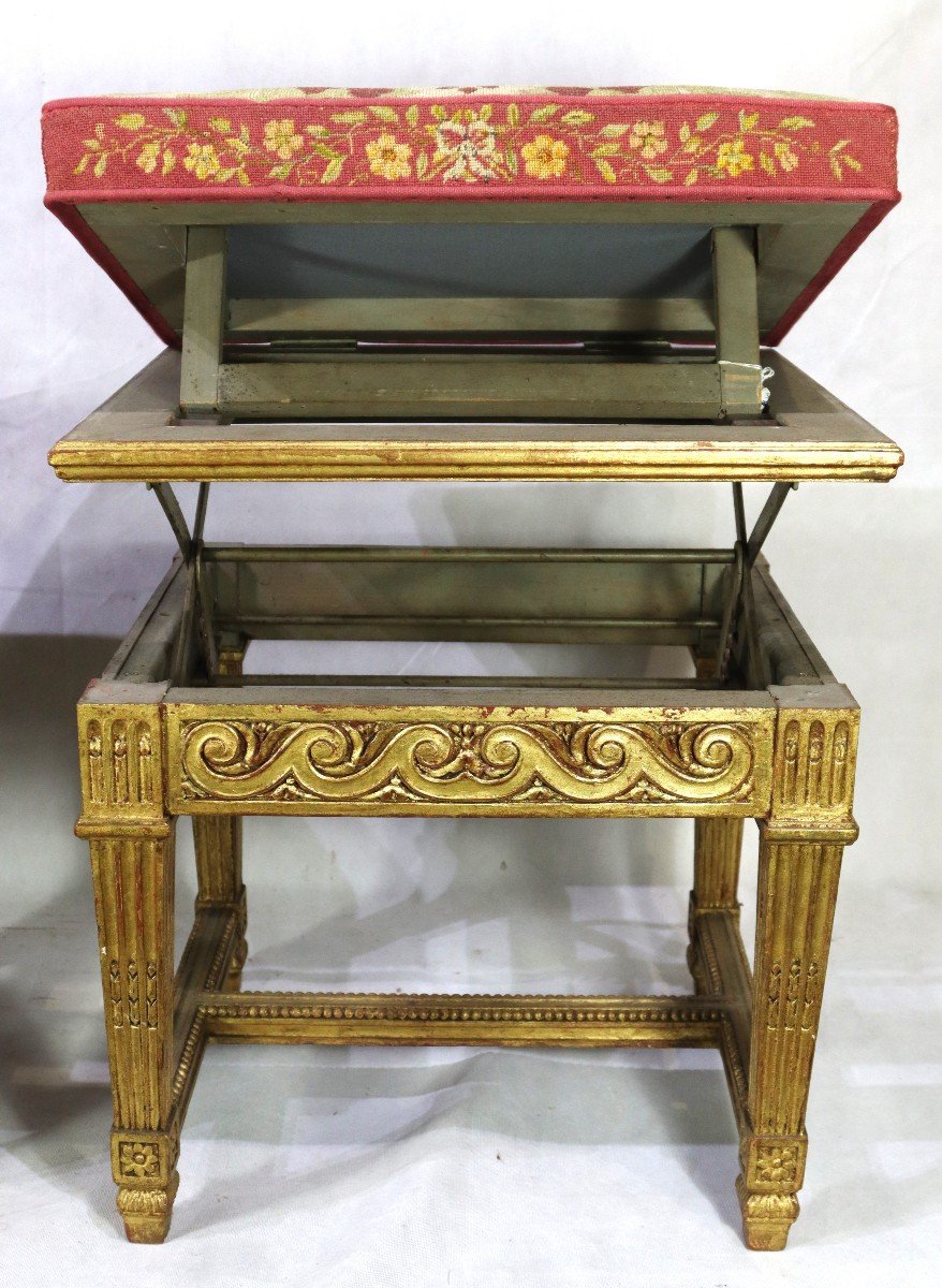 Pair Of Stool, Louis XVI Style With System, Nineteenth-photo-1