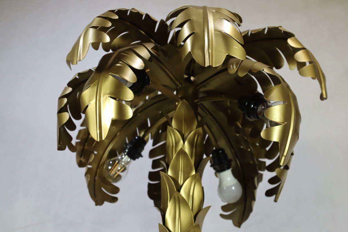 Large Palm Tree Lamp In Golden Metal, Twentieth-photo-3