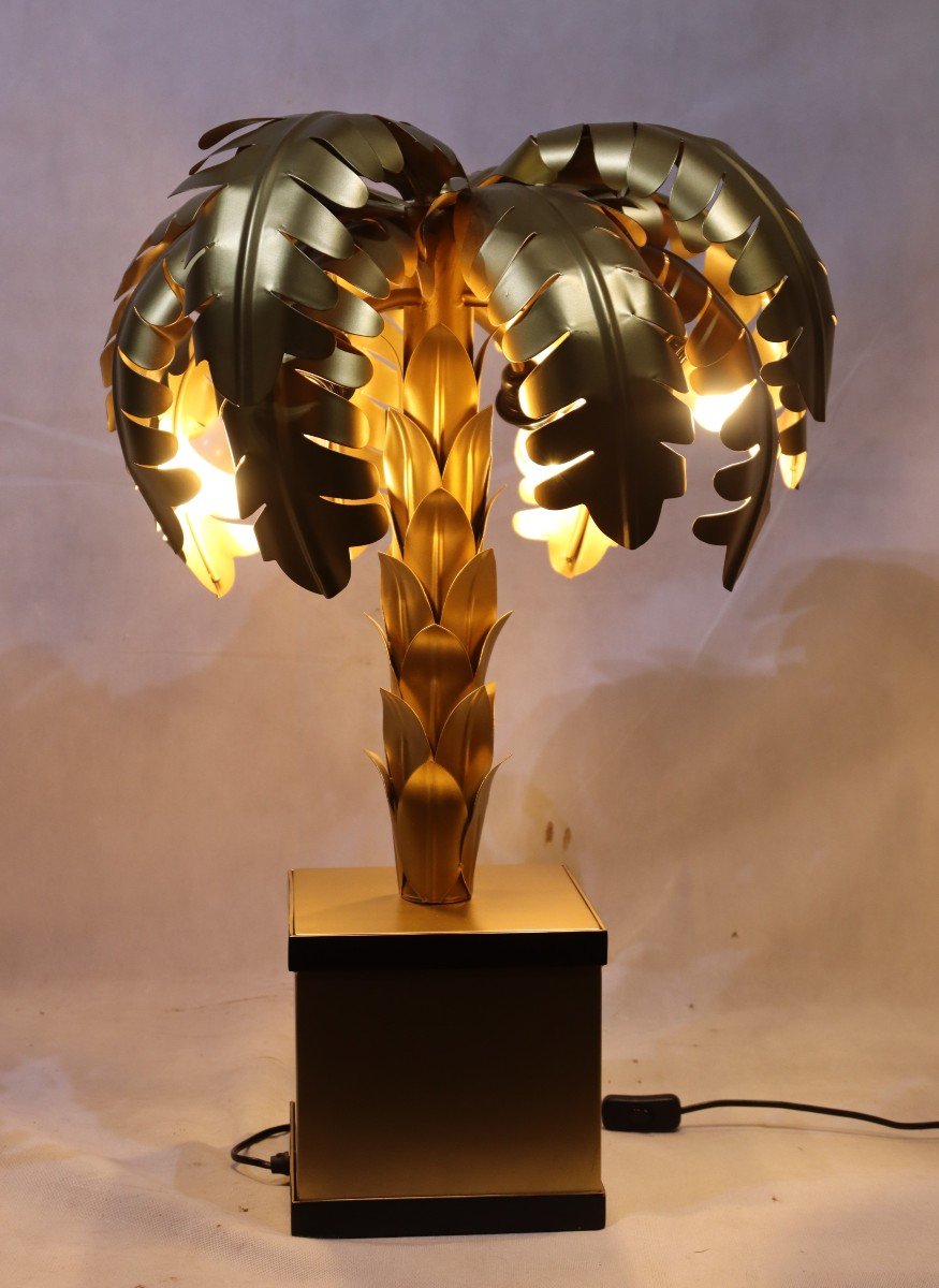 Large Palm Tree Lamp In Golden Metal, Twentieth-photo-7