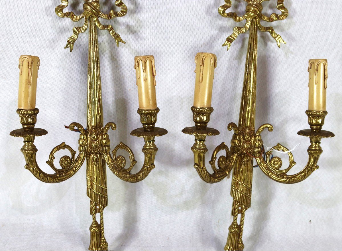 Pair Of Gilt Bronze Sconces, Louis Style, Twentieth-photo-2