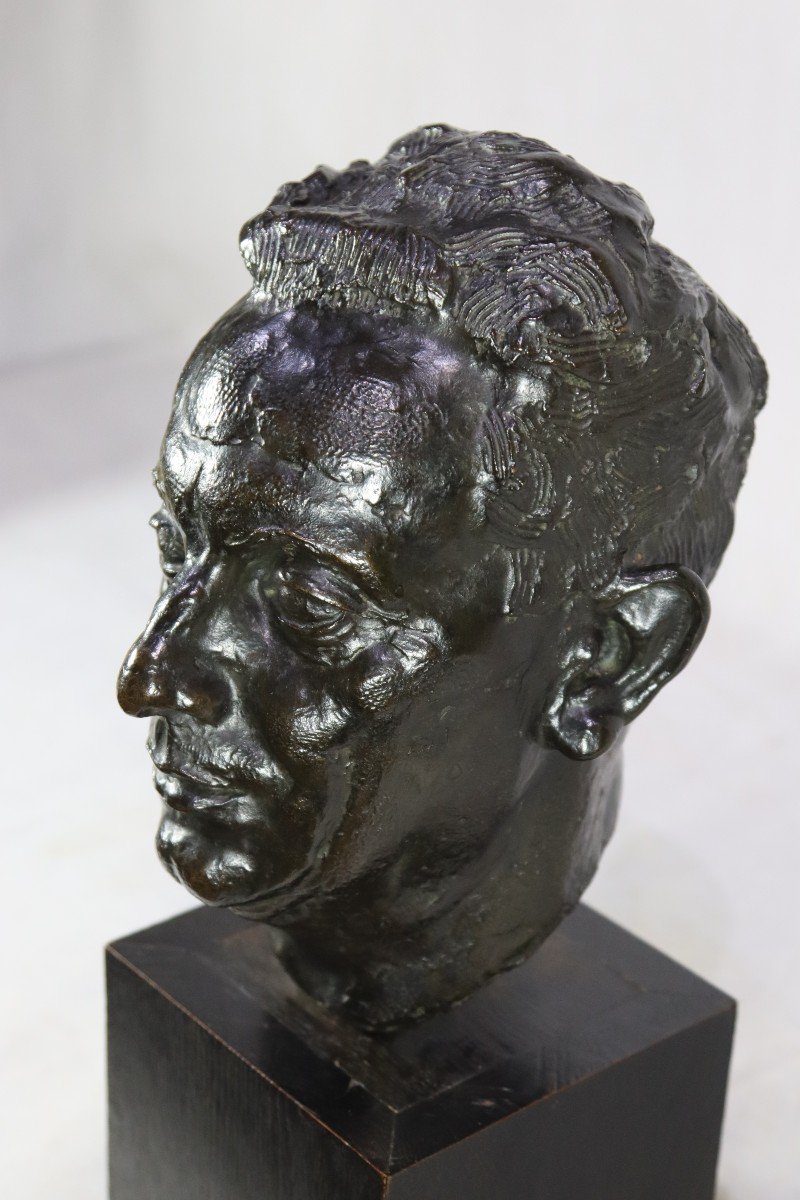 André Bizette-lindet (1906-1998), Bronze Sculpture "by Albert Camus", Twentieth-photo-3