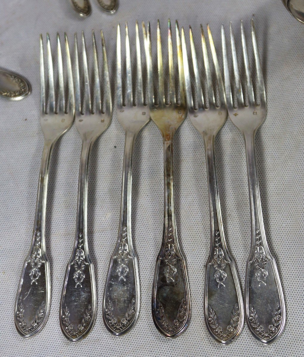 Linzeler Robert Et Cie (1897-1926) Cutlery Service In Sterling Silver, 30 P, Twentieth-photo-2