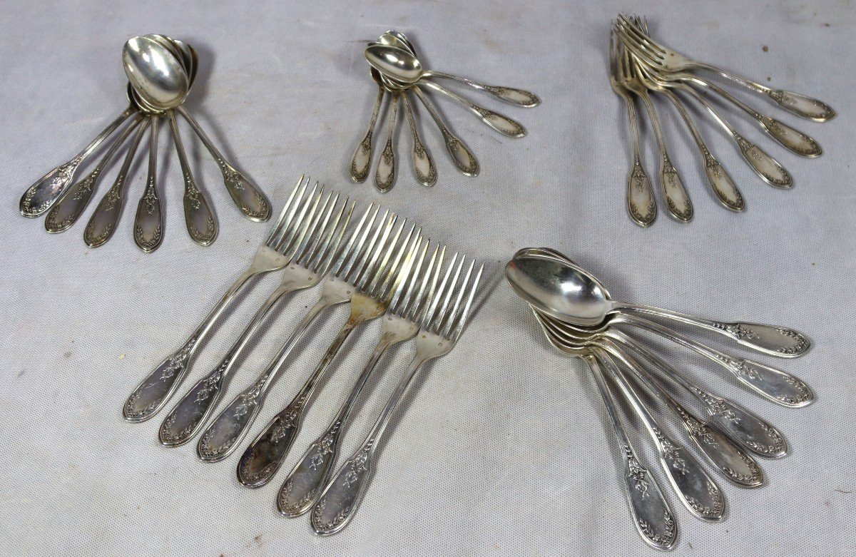 Linzeler Robert Et Cie (1897-1926) Cutlery Service In Sterling Silver, 30 P, Twentieth