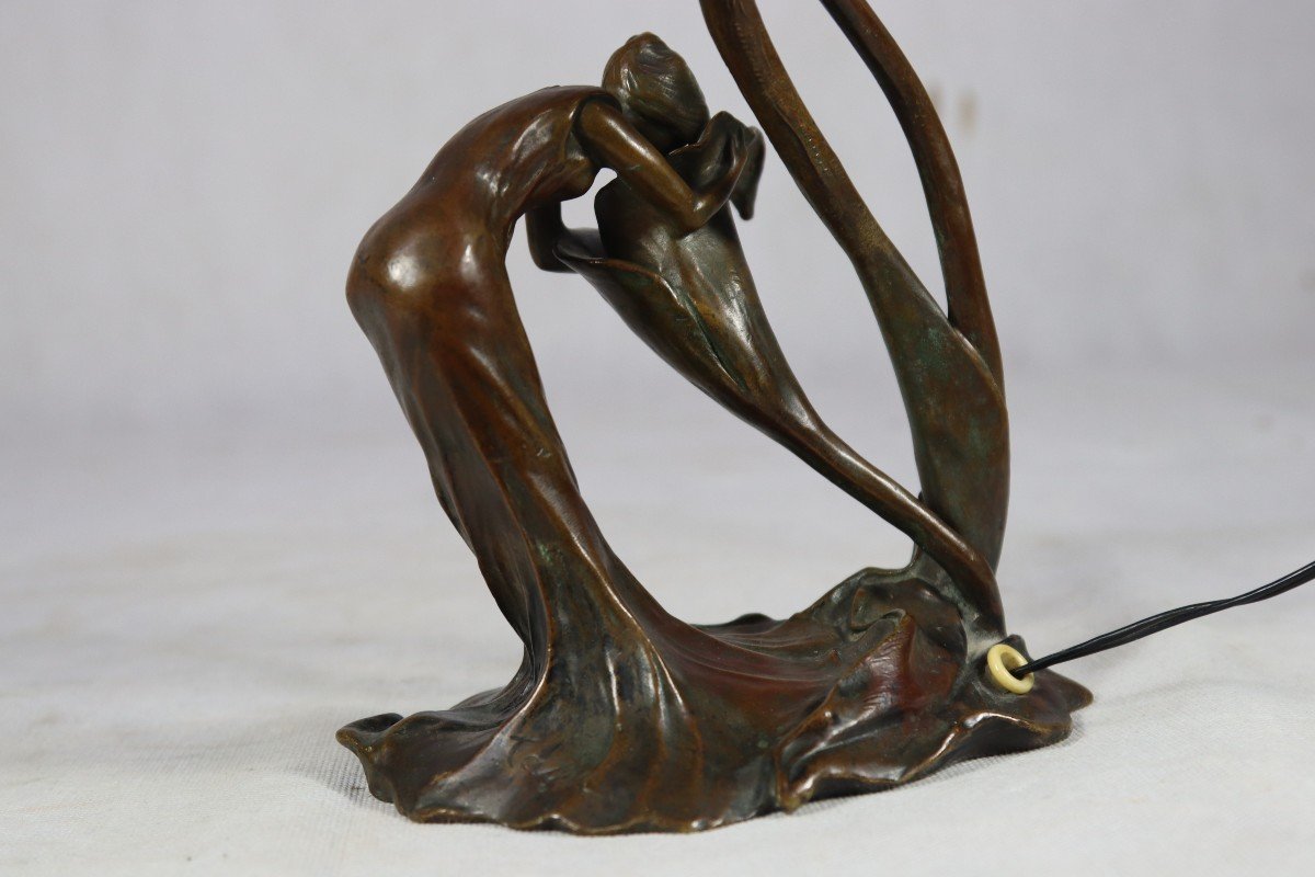 André Tassu (xxe), Lampe En Bronze Art Nouveau, Vers 1900-photo-2
