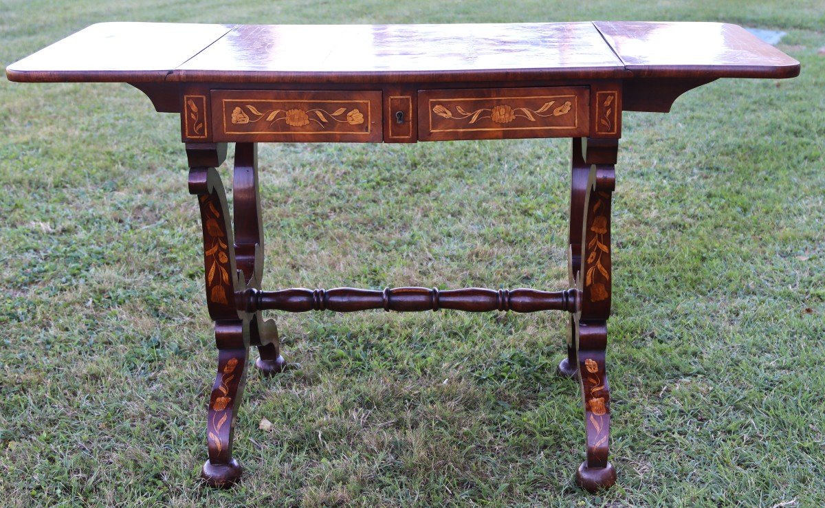 Shuttered Table Forming A Desk, In Marquetry, 18th Century-photo-4