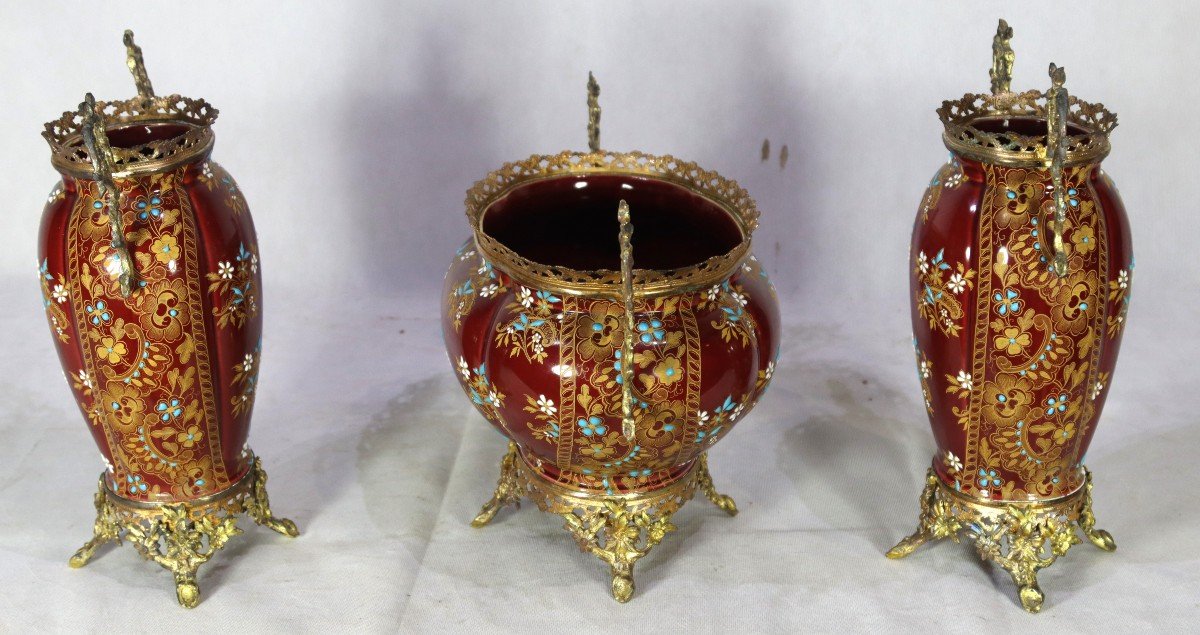 Gien Earthenware (1875), Fireplace Trim Set, 19th Century.-photo-3