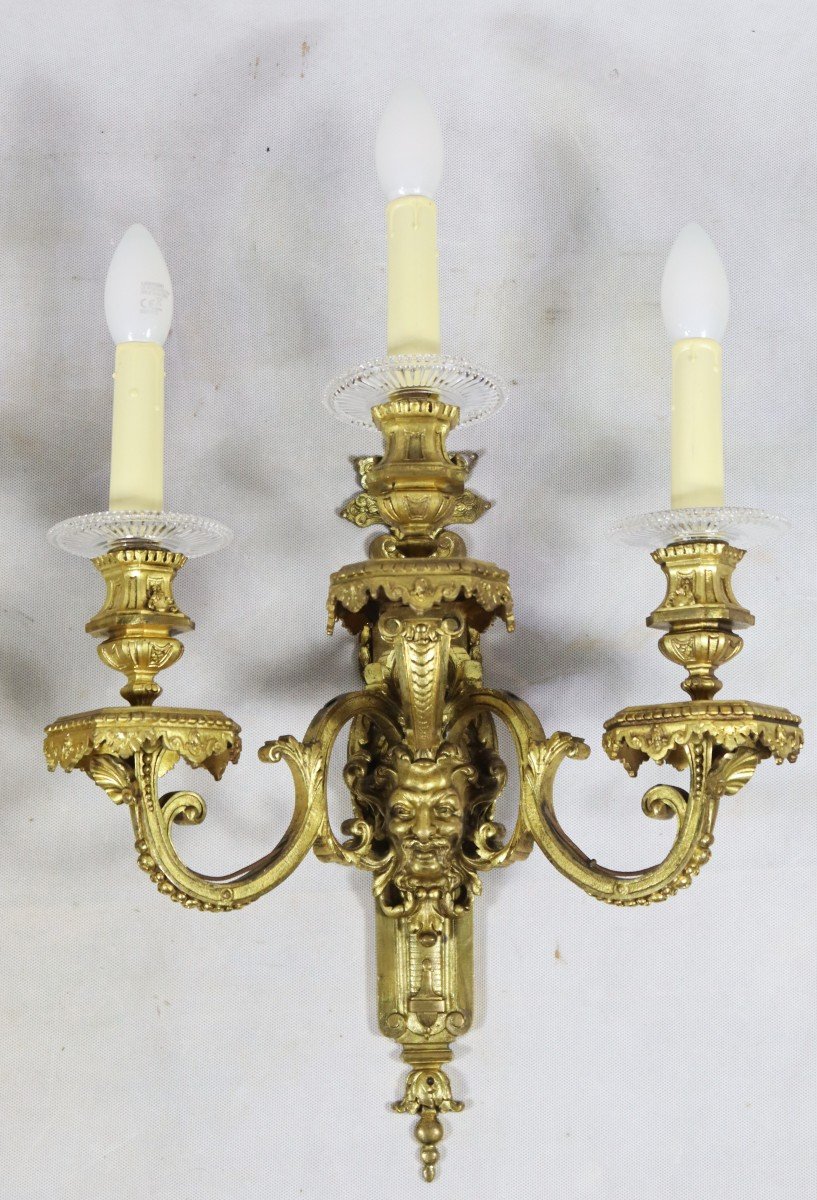 Paire d'Appliques En Bronze Doré, Style Louis XIV, XIXe-photo-2