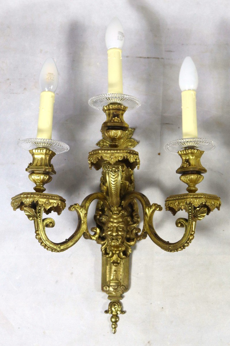 Paire d'Appliques En Bronze Doré, Style Louis XIV, XIXe-photo-3