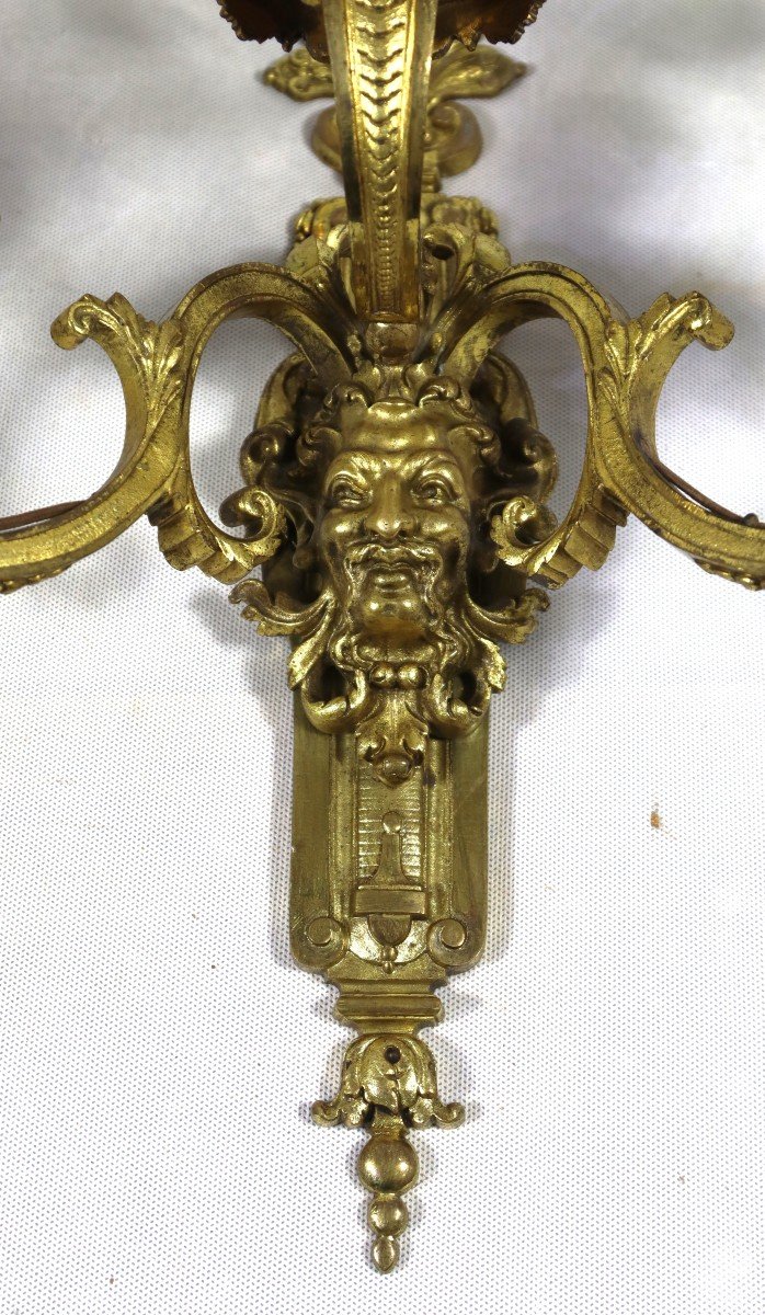 Paire d'Appliques En Bronze Doré, Style Louis XIV, XIXe-photo-1