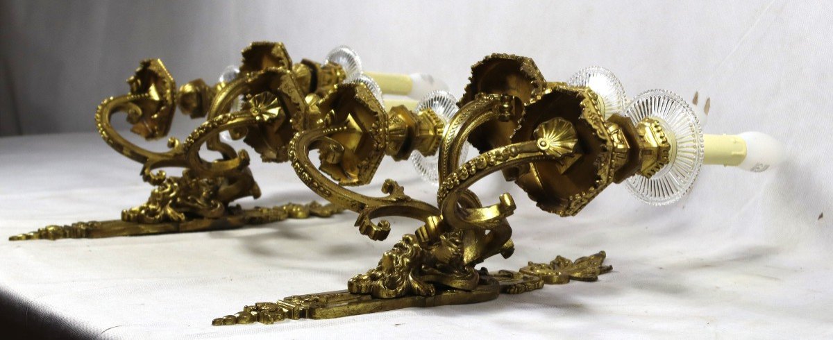 Paire d'Appliques En Bronze Doré, Style Louis XIV, XIXe-photo-4