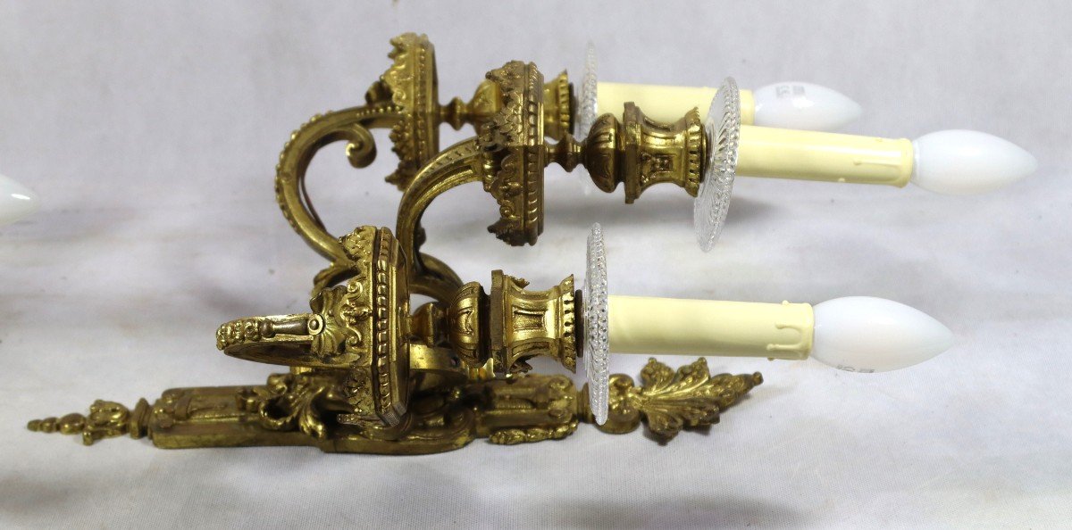 Paire d'Appliques En Bronze Doré, Style Louis XIV, XIXe-photo-7