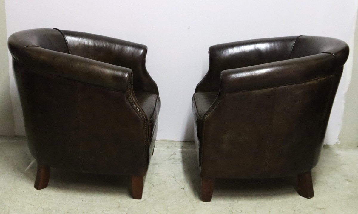 Pair Of Leather Club Armchairs, 20th Century-photo-4