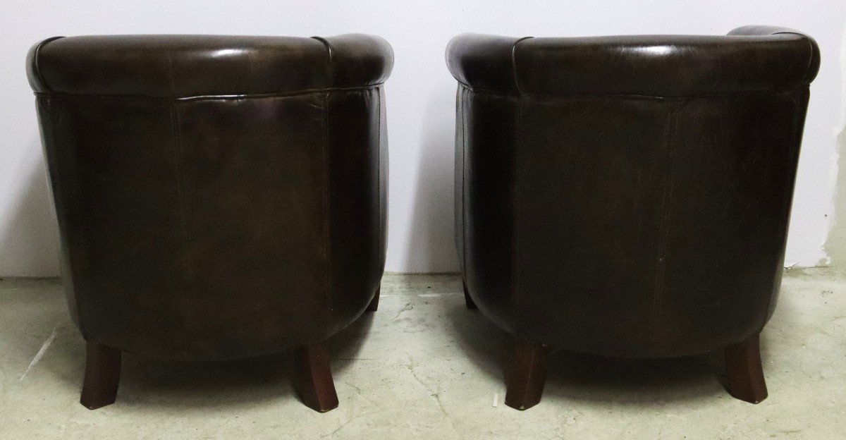 Pair Of Leather Club Armchairs, 20th Century-photo-2