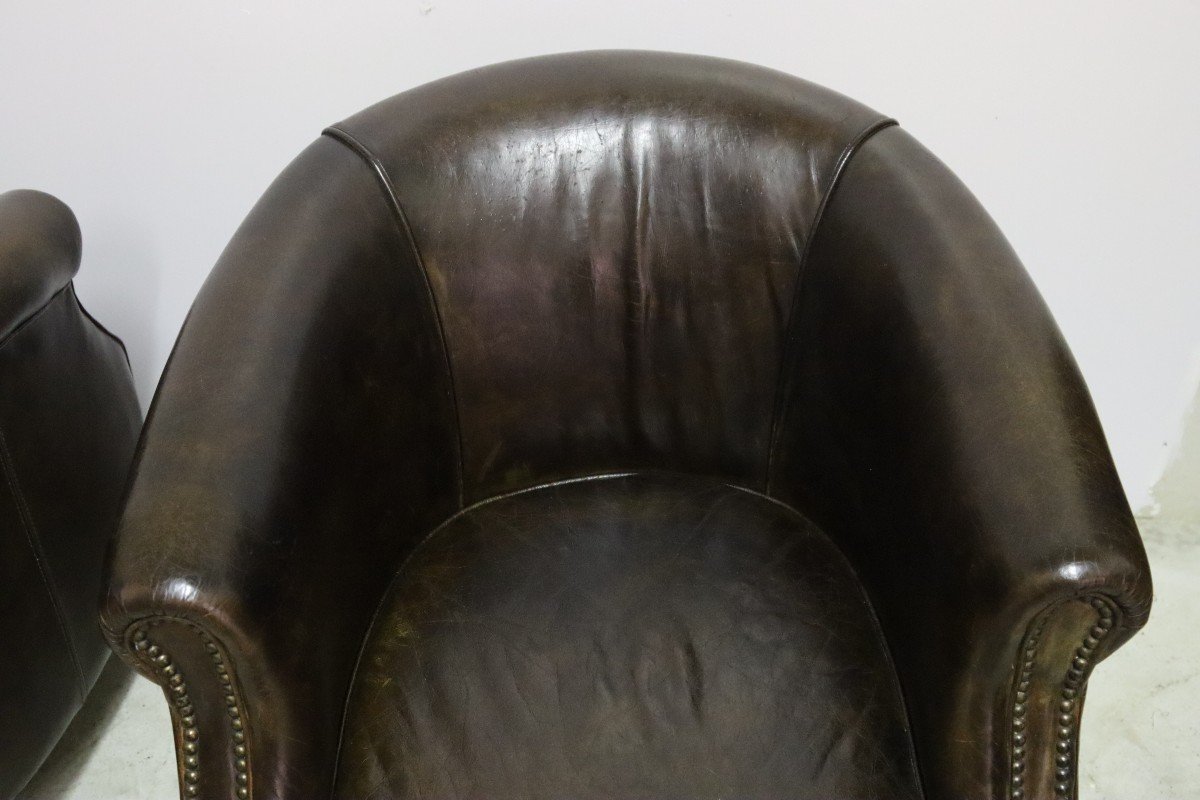 Pair Of Leather Club Armchairs, 20th Century-photo-4