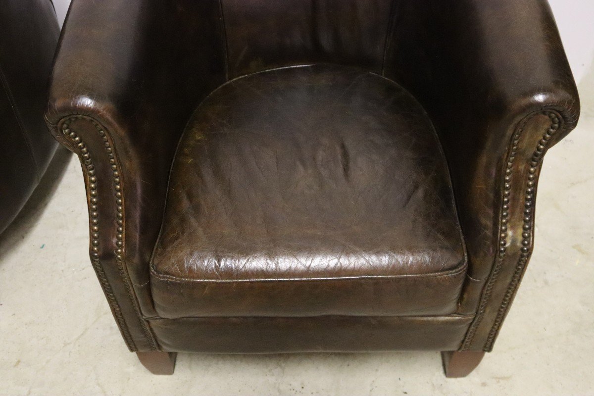 Pair Of Leather Club Armchairs, 20th Century-photo-5
