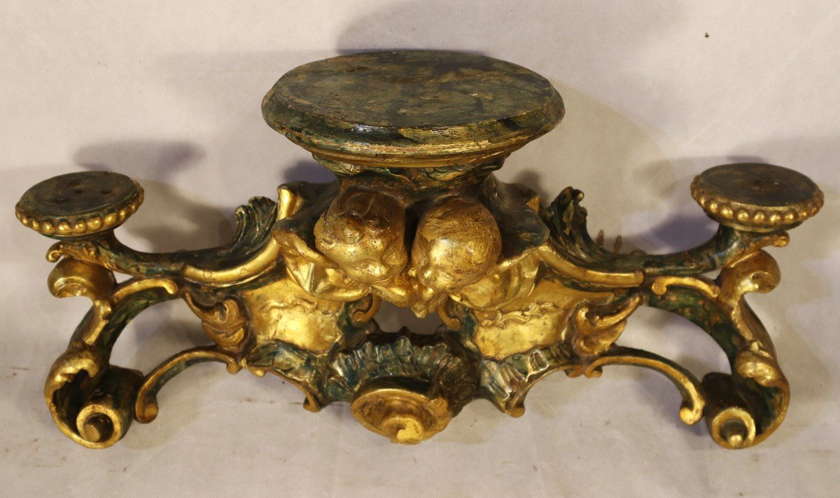 Wall Console In Gilded And Polychrome Wood, Italy 18th Century-photo-2