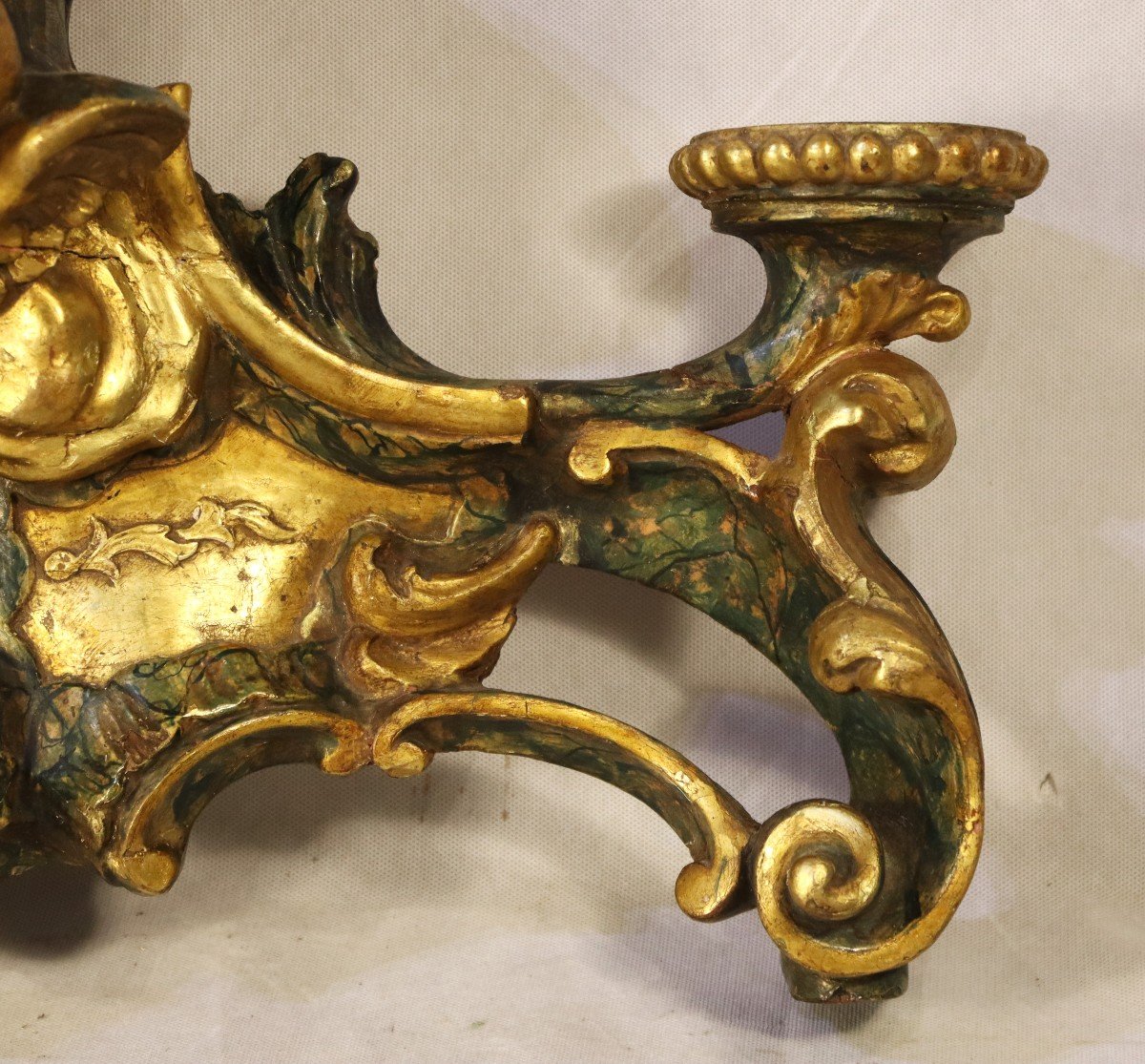 Wall Console In Gilded And Polychrome Wood, Italy 18th Century-photo-2