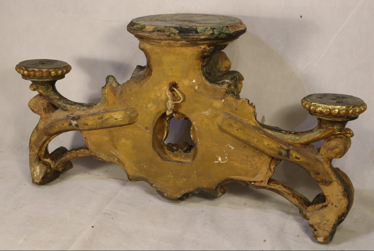 Wall Console In Gilded And Polychrome Wood, Italy 18th Century-photo-3