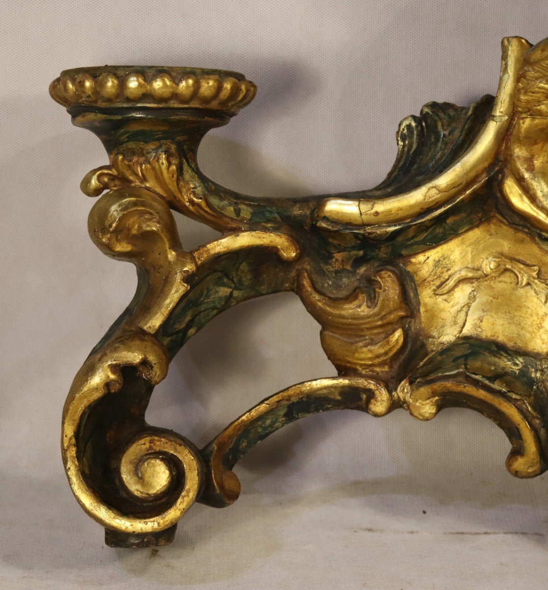 Wall Console In Gilded And Polychrome Wood, Italy 18th Century-photo-5