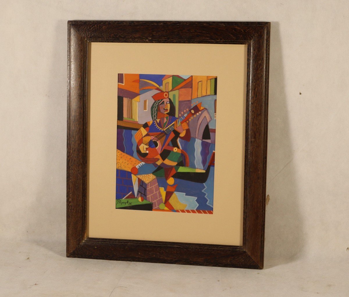 Josef Popczyk (1890-1971), Cubist Gouache “harlequin”, 1926-photo-2