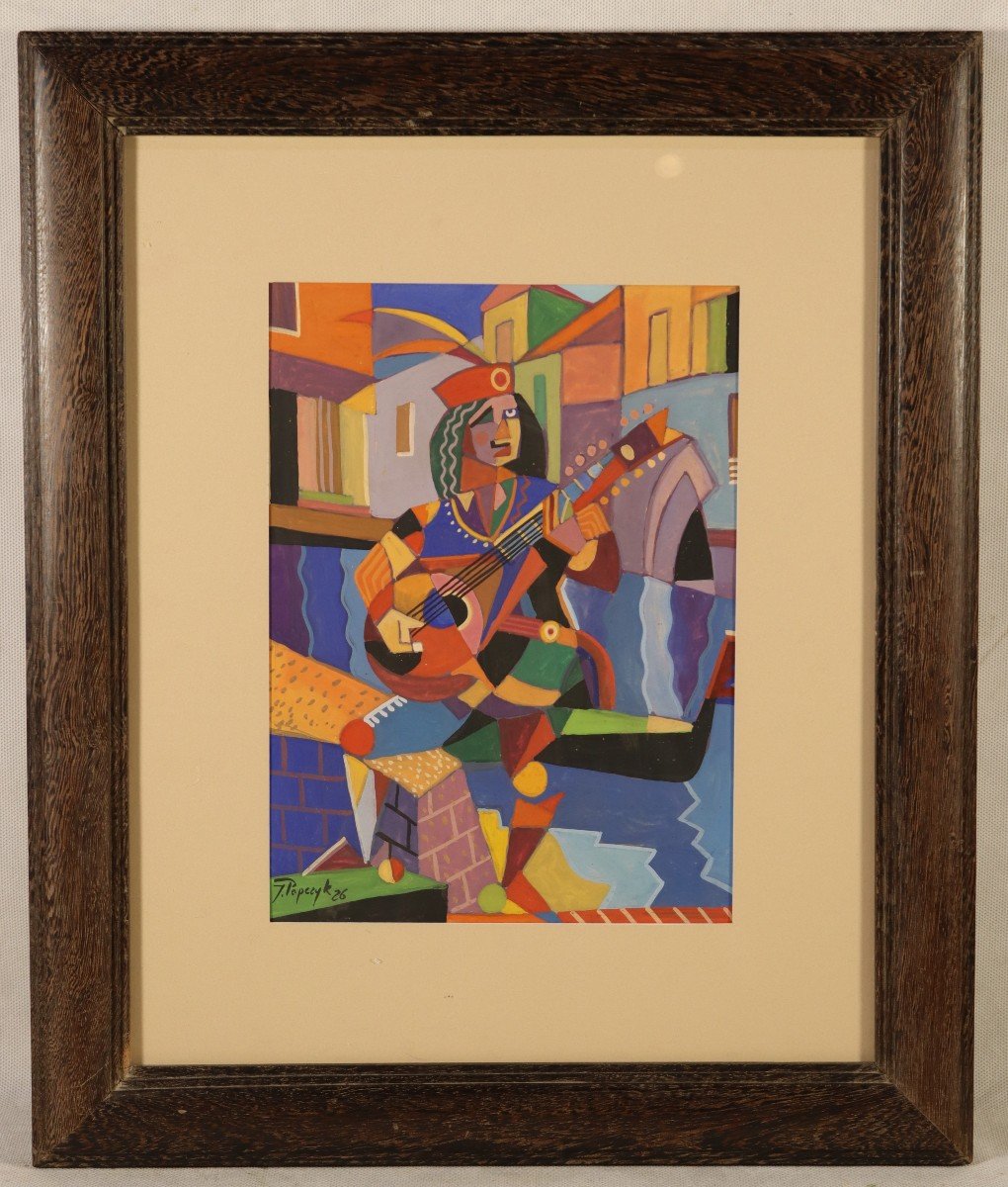 Josef Popczyk (1890-1971), Cubist Gouache “harlequin”, 1926
