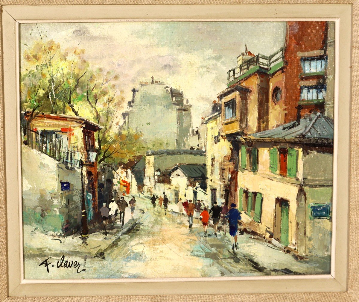 François Claver (1918-?) Hst " Rue De l'Abreuvoir, Paris ", Signé , XXe-photo-2