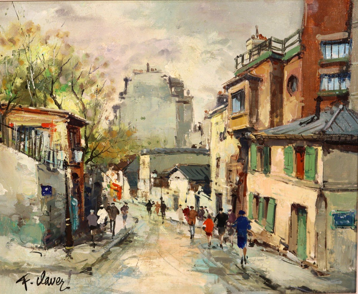 François Claver (1918-?) Hst " Rue De l'Abreuvoir, Paris ", Signé , XXe-photo-3