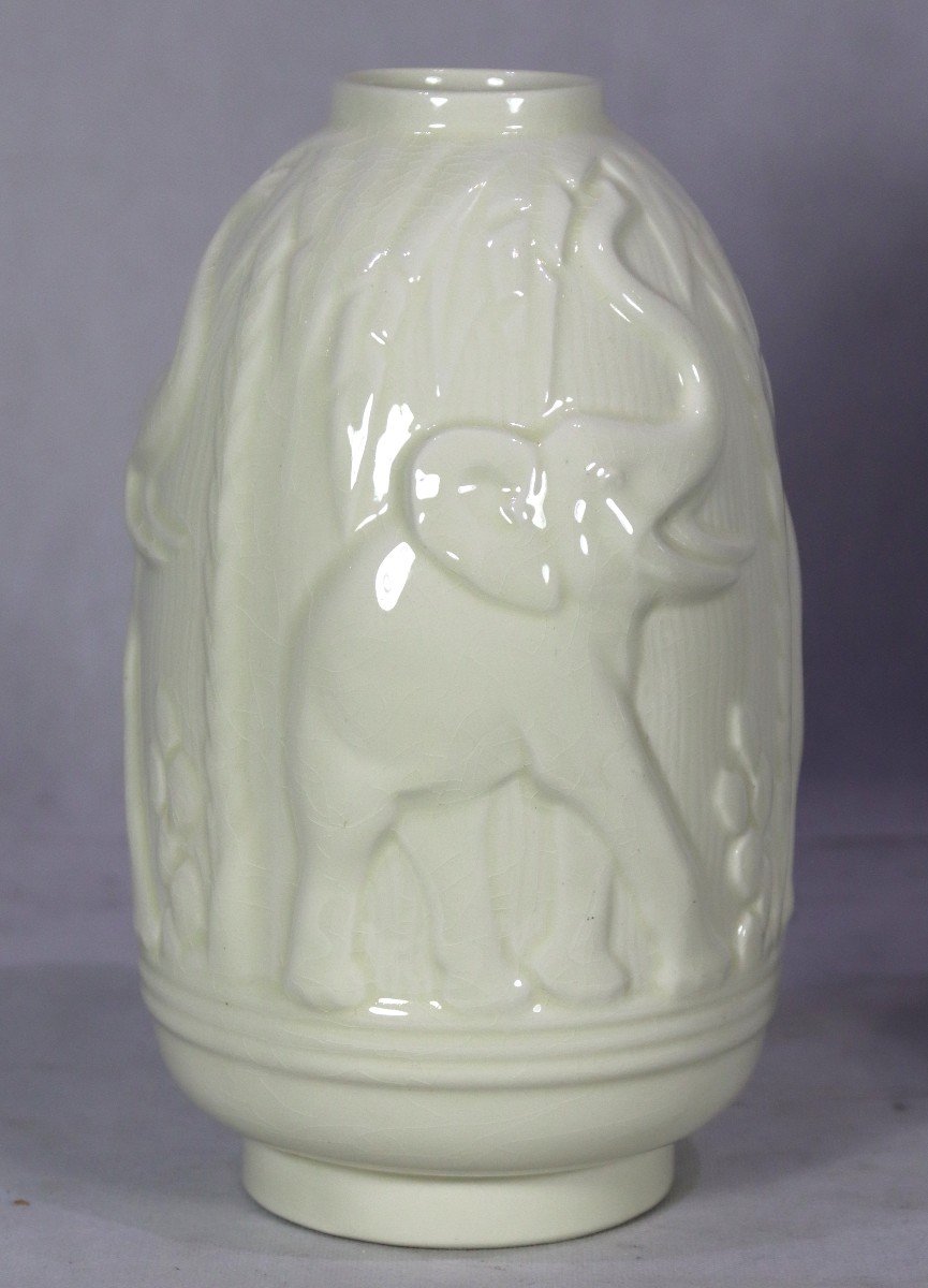 Charles Catteau (1880/1966), Paire De Vases Art Déco " Aux éléphants ", Vers 1930-photo-2