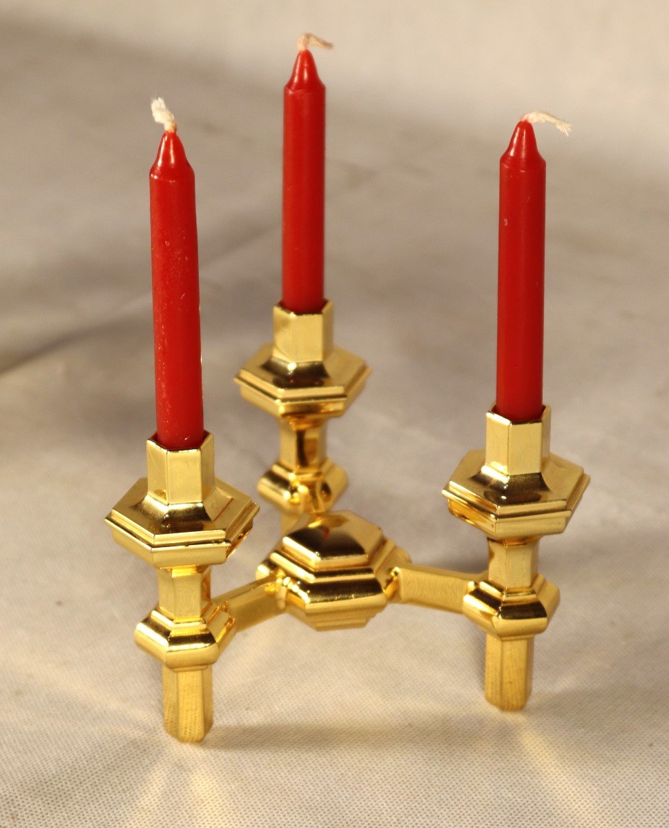 Pair Of Modular Gilt Bronze Candlesticks, 20th Century-photo-3