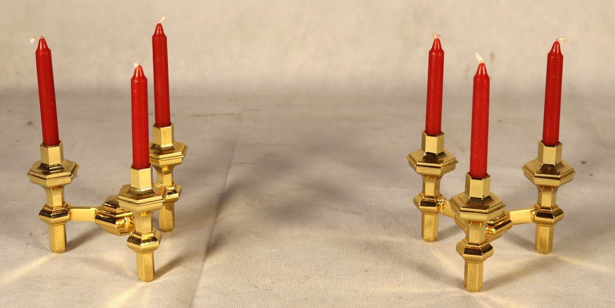 Pair Of Modular Gilt Bronze Candlesticks, 20th Century