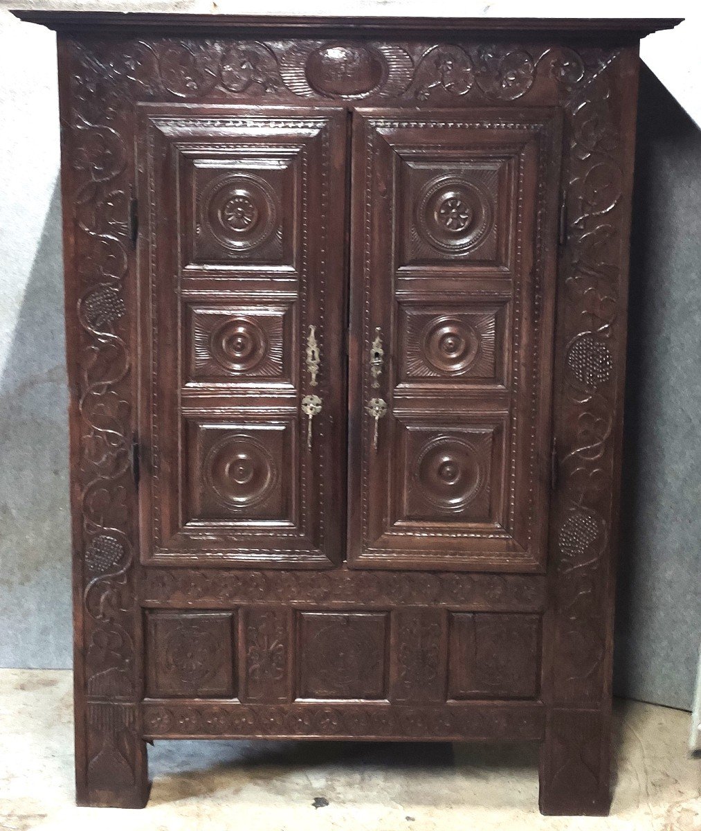 Small Sacristy Oak Wardrobe Monogrammed Ihs And Dating From 1736