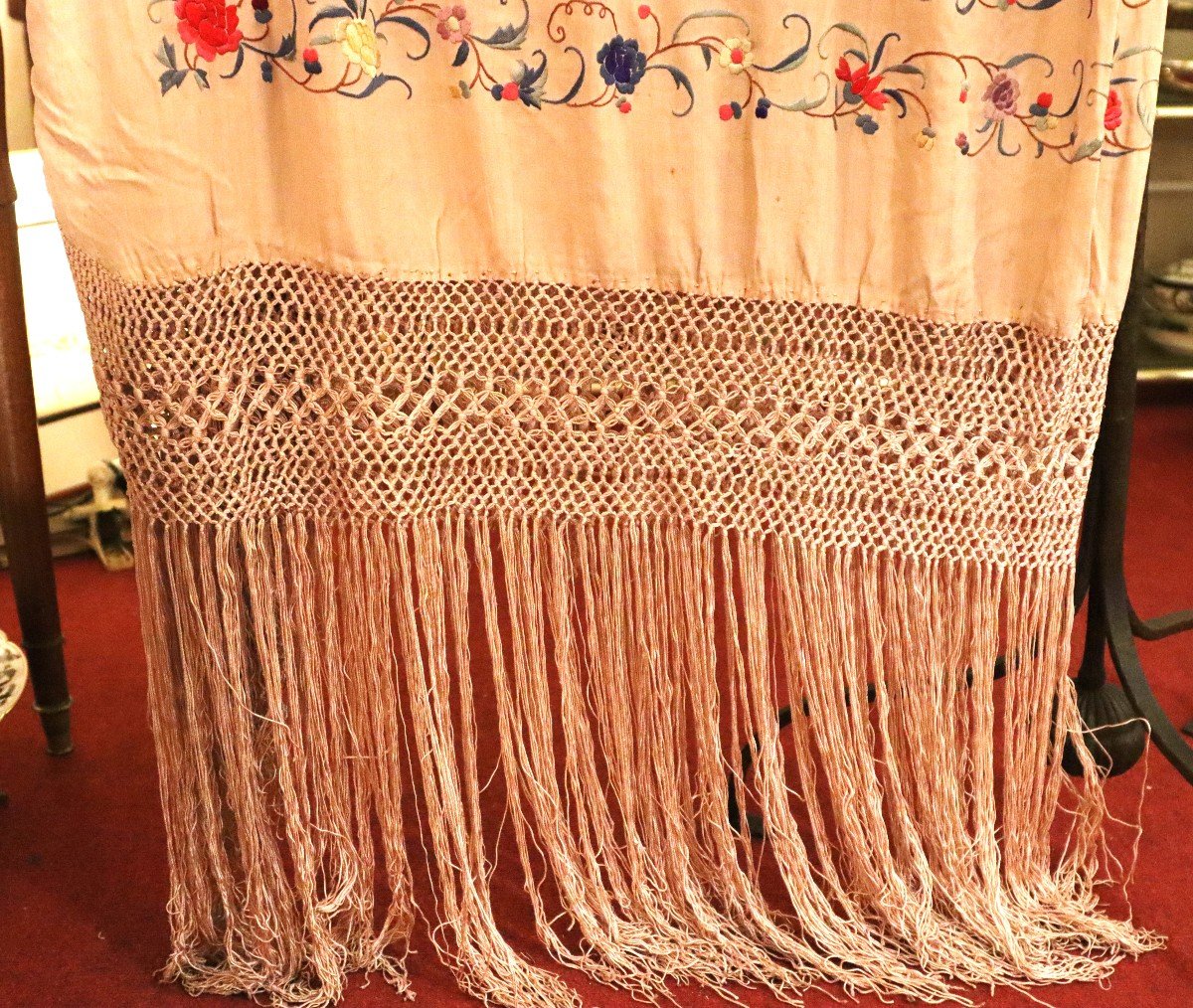 Embroidered Silk Manila Shawl, Circa 1920-photo-3