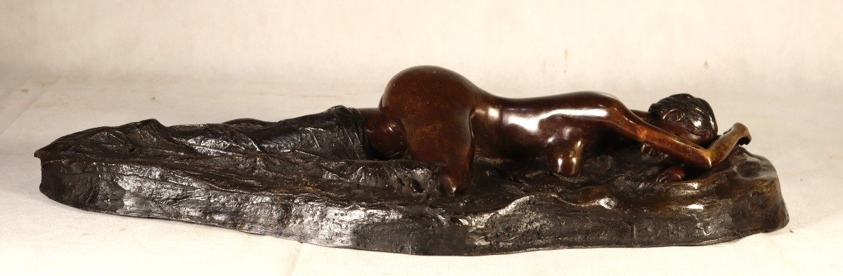 Sculpture En Bronze " Femme Nue Allongée ",  XXe-photo-2