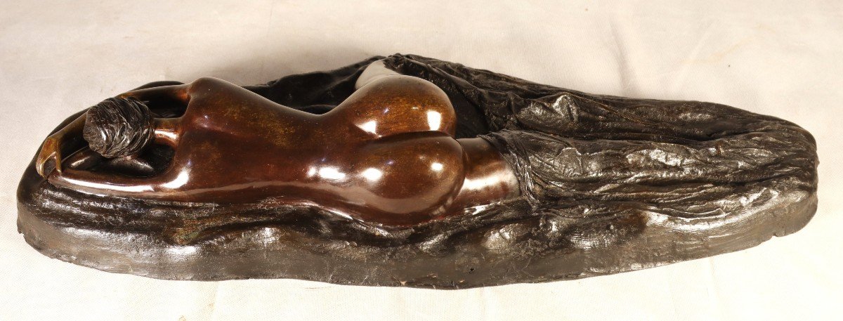 Bronze Sculpture "lying Nude Woman", 20th Century-photo-4