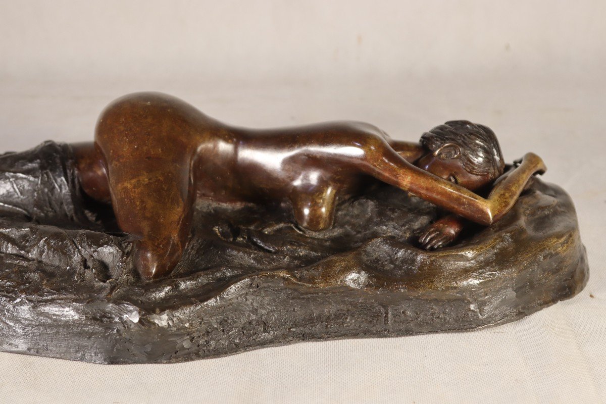 Sculpture En Bronze " Femme Nue Allongée ",  XXe-photo-1