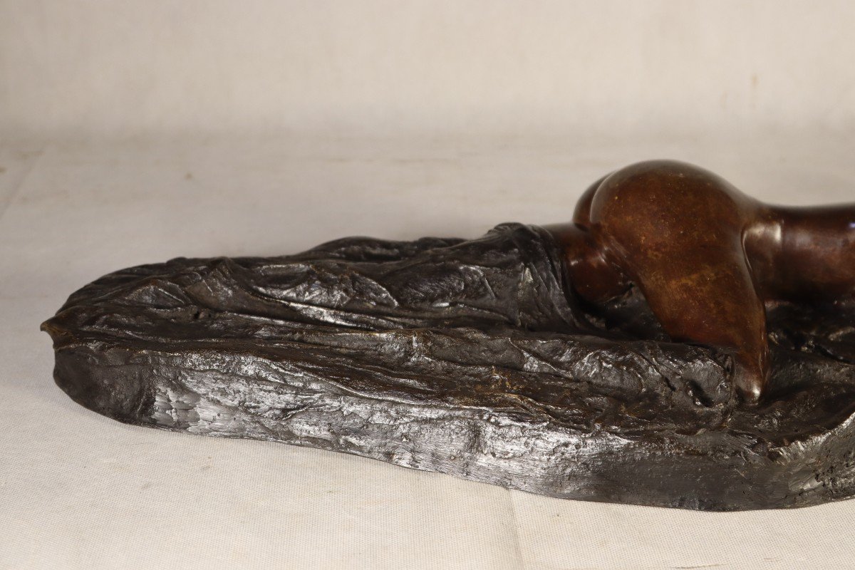 Bronze Sculpture "lying Nude Woman", 20th Century-photo-2