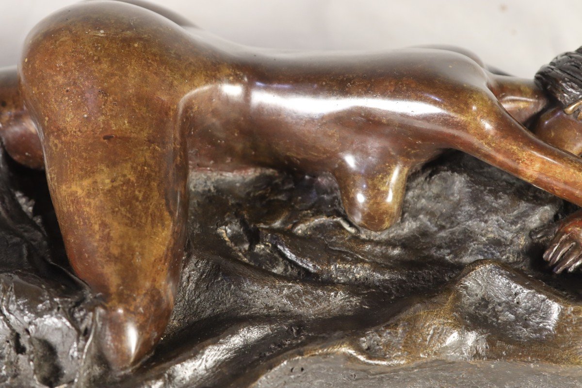 Sculpture En Bronze " Femme Nue Allongée ",  XXe-photo-6