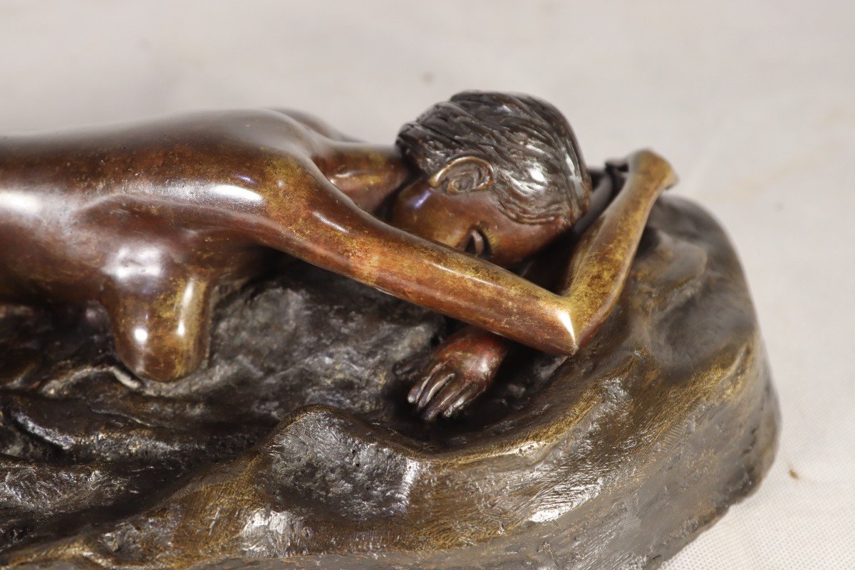 Sculpture En Bronze " Femme Nue Allongée ",  XXe-photo-7