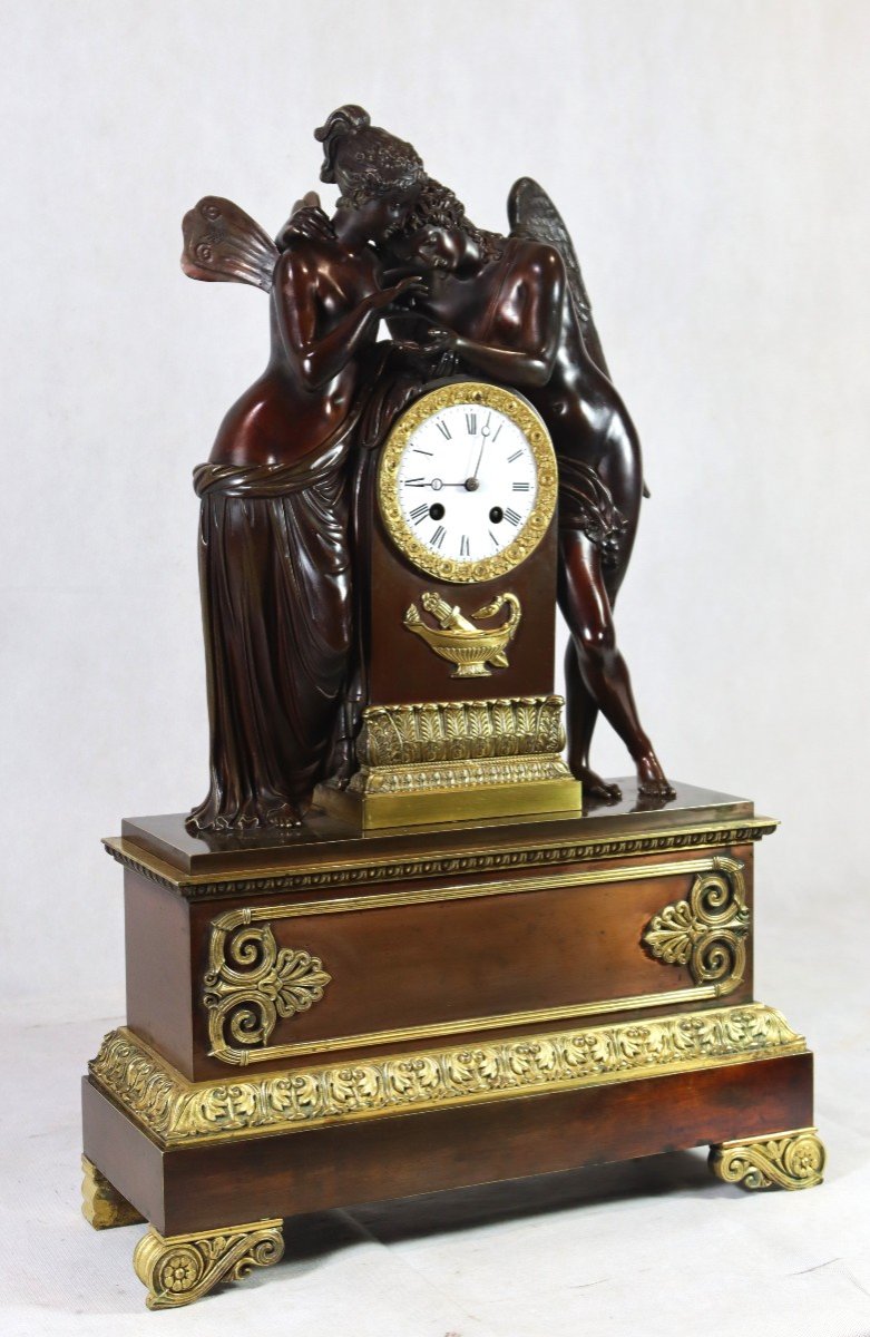 Important Bronze Clock "cupid And Psyche", 19th Century-photo-3