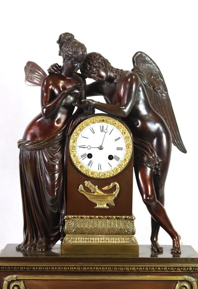 Important Bronze Clock "cupid And Psyche", 19th Century-photo-1