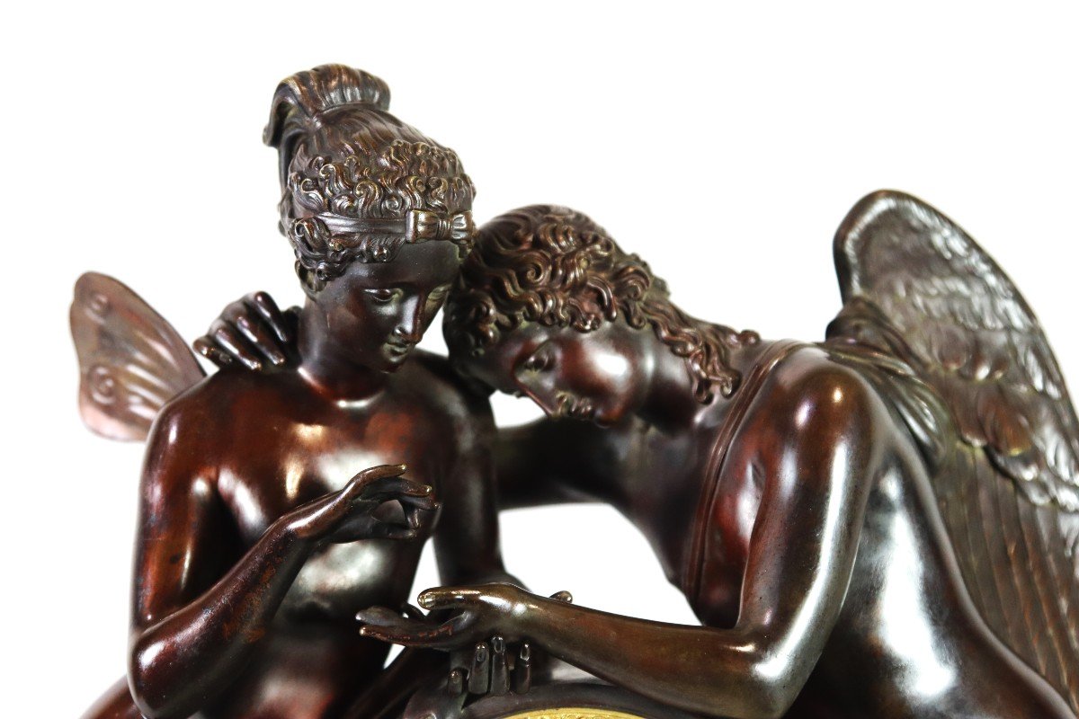 Important Bronze Clock "cupid And Psyche", 19th Century-photo-4