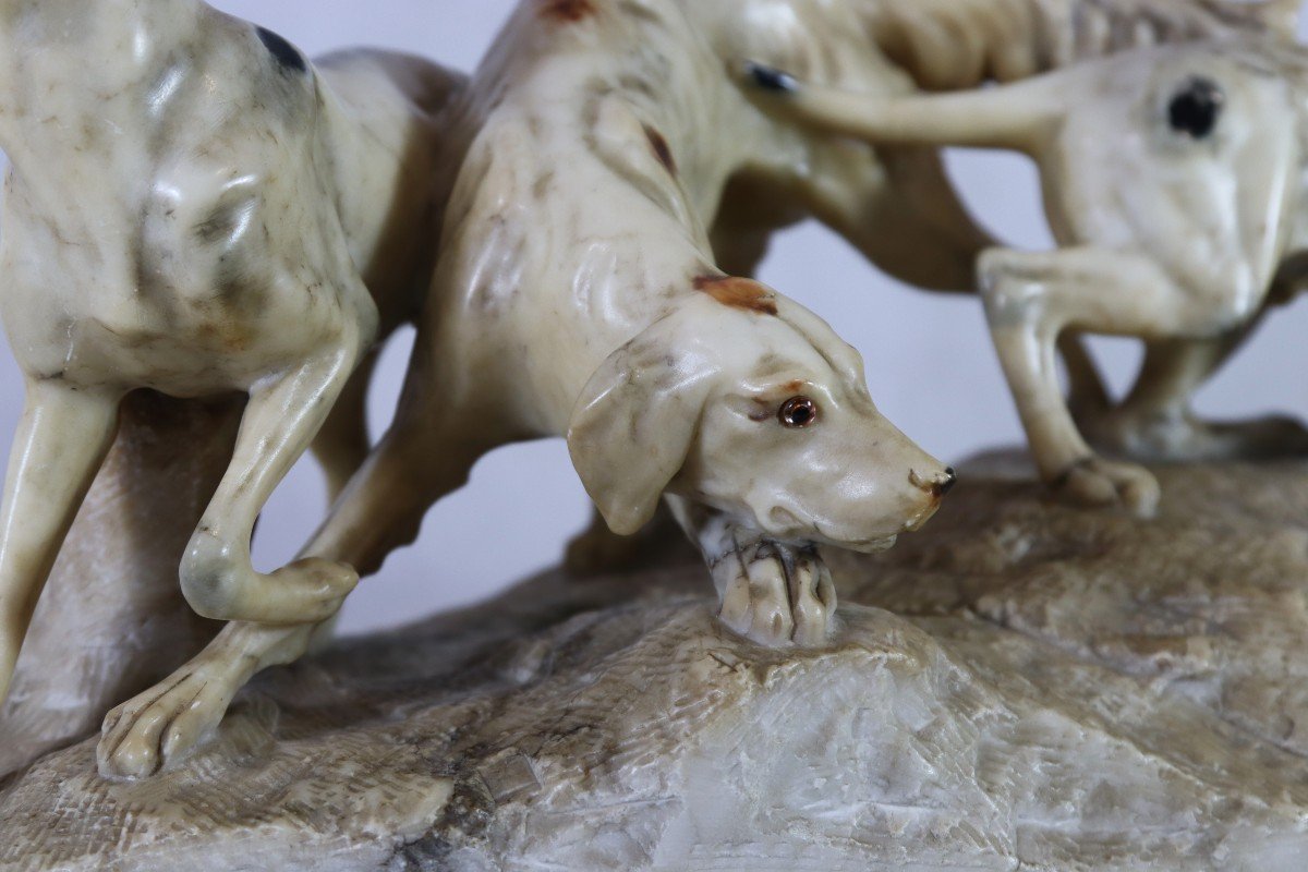 Marble Sculpture "group Of Hunting Dogs", 19th Century-photo-1
