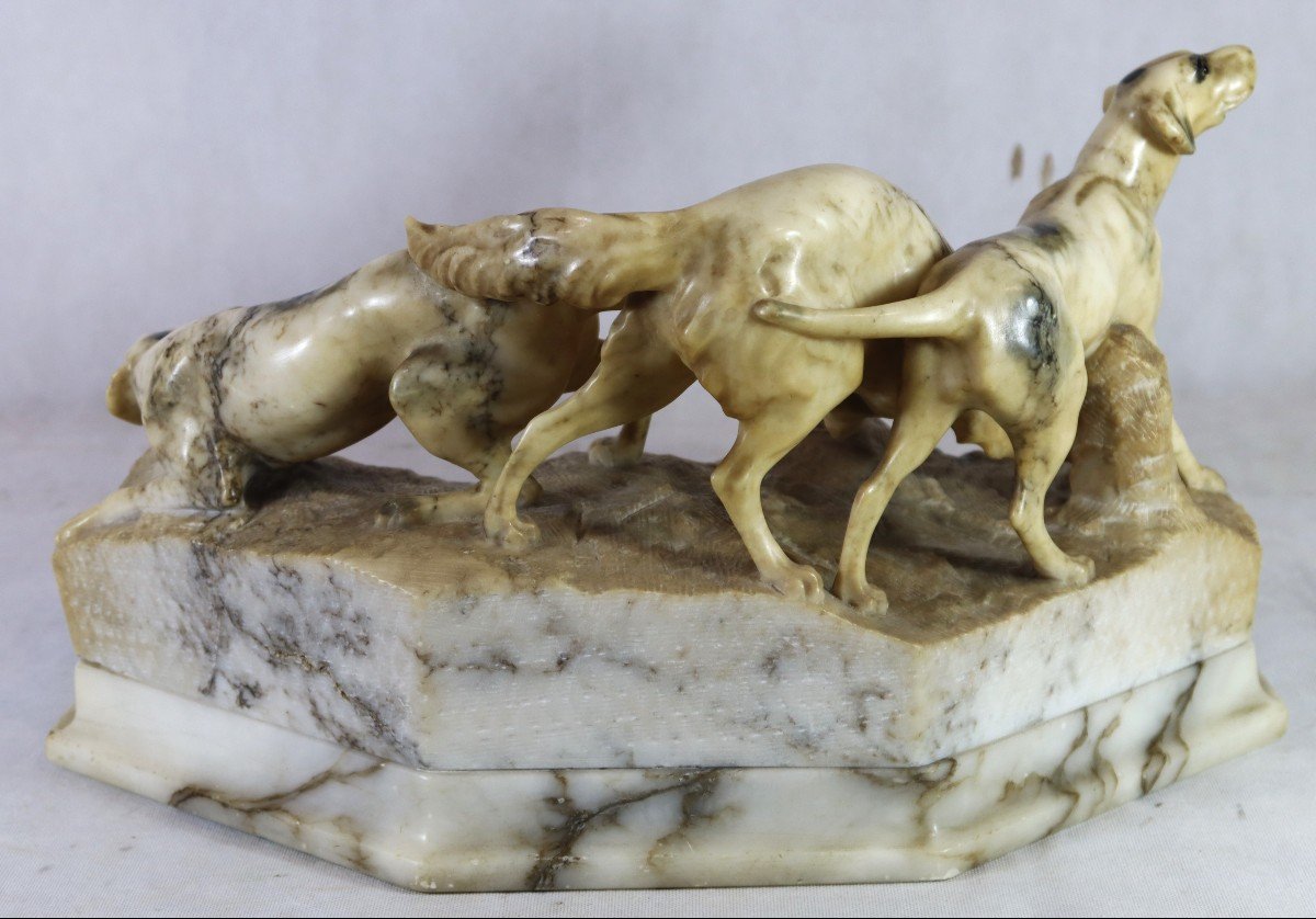 Marble Sculpture "group Of Hunting Dogs", 19th Century-photo-4