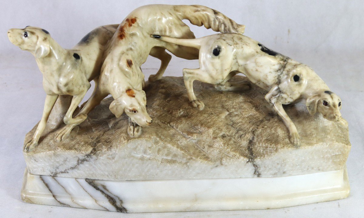 Marble Sculpture "group Of Hunting Dogs", 19th Century-photo-6