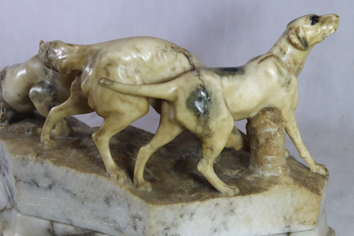 Marble Sculpture "group Of Hunting Dogs", 19th Century-photo-8