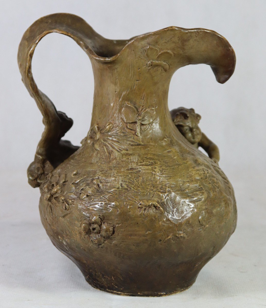Hans Stoltenberg-lerche (1867-1920), Art Nouveau Terracotta Pitcher With Puttos, Circa 1900-photo-3