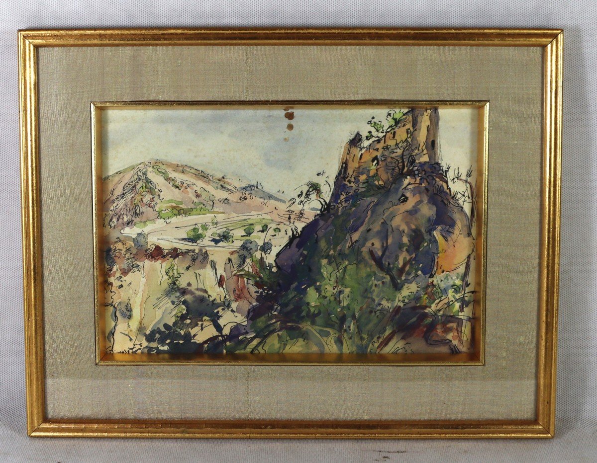 éliane Diverly (1914-2012), 2 Watercolors Landscape And Undergrowth, 20th-photo-3