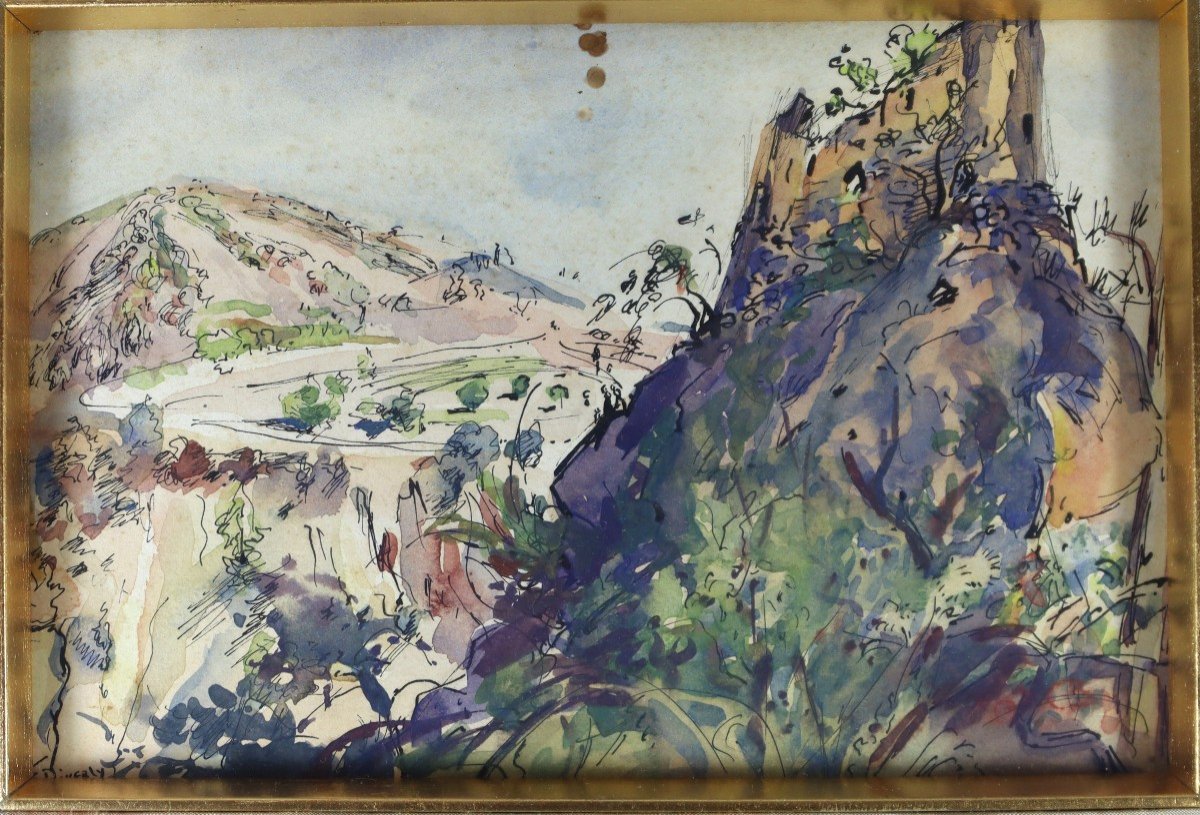 éliane Diverly (1914-2012), 2 Watercolors Landscape And Undergrowth, 20th-photo-5