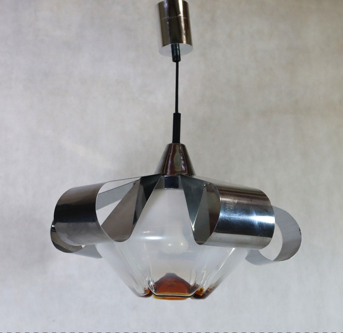 Mazzega, Murano (attr.), Lustre Chromé Et Verrerie Murano, Vers 1960-photo-1